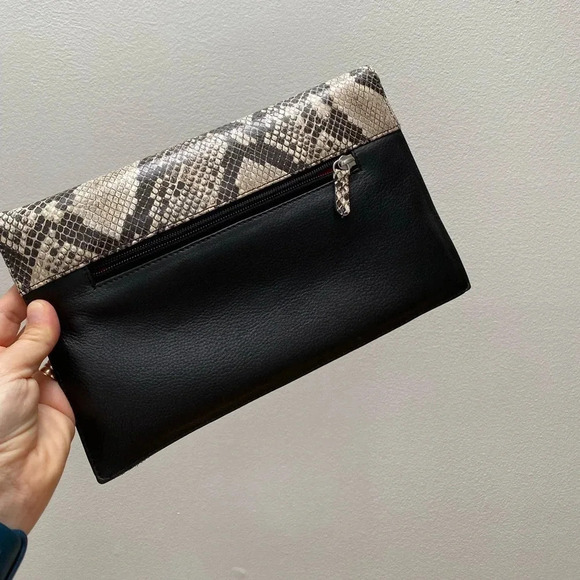 ILI NEW YORK - Genuine Leather Imitation Python  Clutch with Strap - Picture 7 of 7